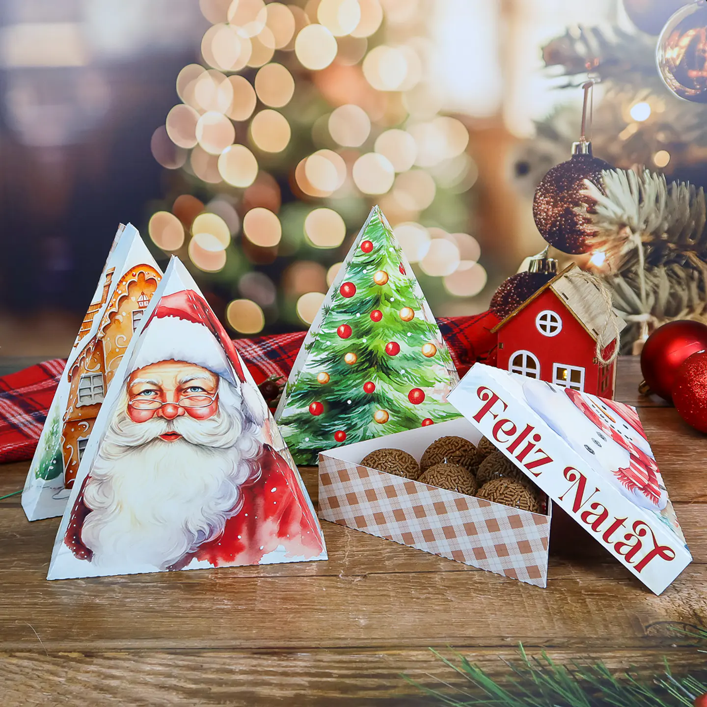 Arquivo Natal Caixa Triangular 6 doces - Chuvinha de Papel 1