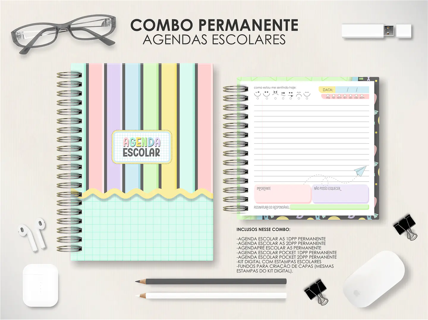 Arquivo Agendas Escolares Permanentes - Moldes da Lê 1