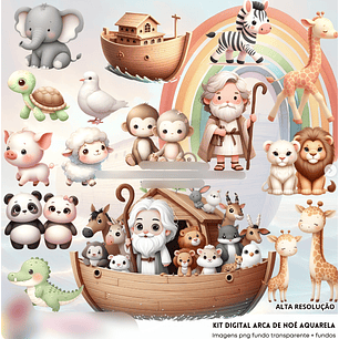 Kit Digital Arca de Noé Aquarela - Fanddy