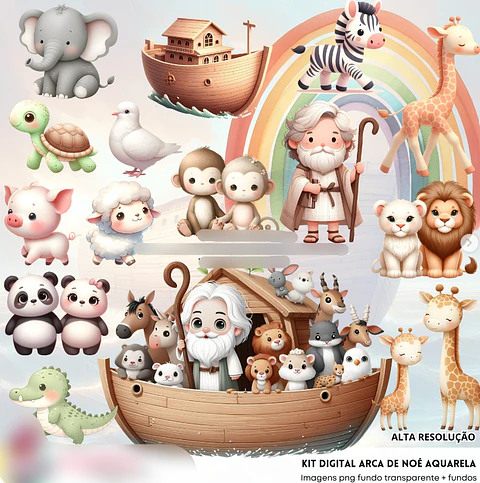 Kit Digital Arca de Noé Aquarela - Fanddy