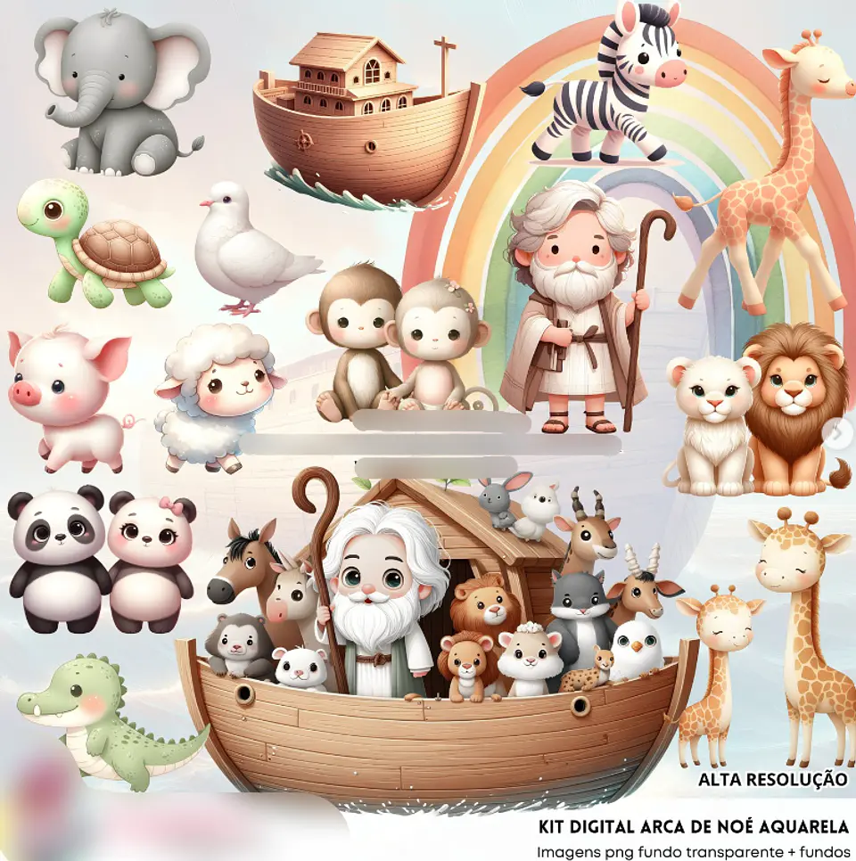 Kit Digital Arca de Noé Aquarela - Fanddy 1