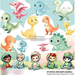 Kit Digital Dinossaura Aquarela Baby - Fanddy