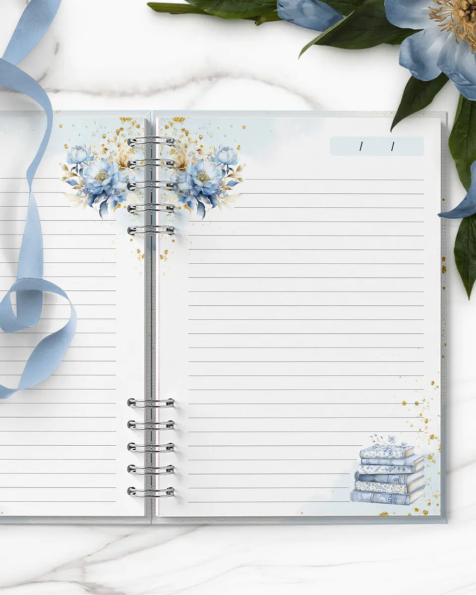 Arquivo Kit 11 Capas e Miolo Pautado Coleção Golden Blue - Papel Amado 2