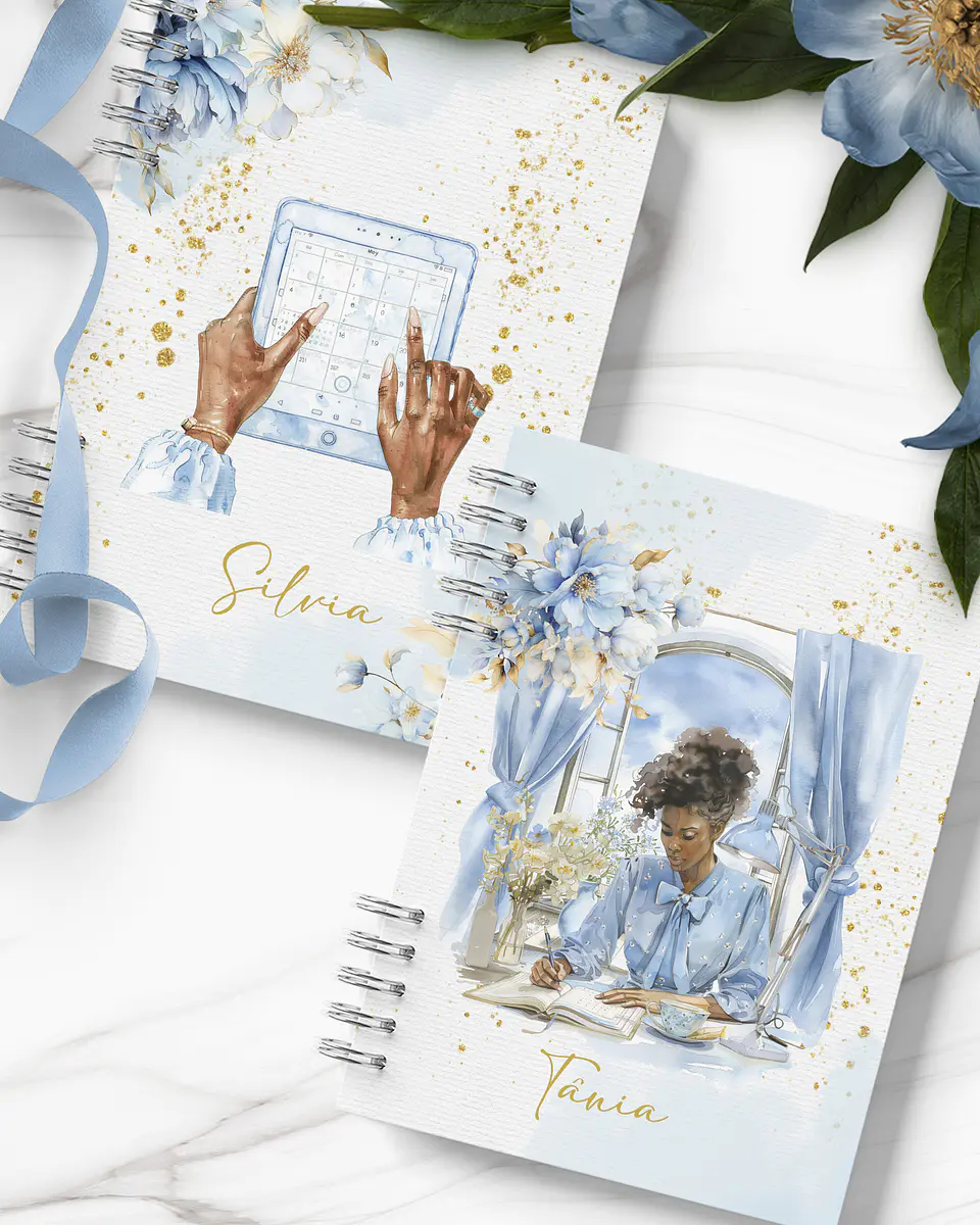 Arquivo Kit 11 Capas e Miolo Pautado Coleção Golden Blue - Papel Amado 4