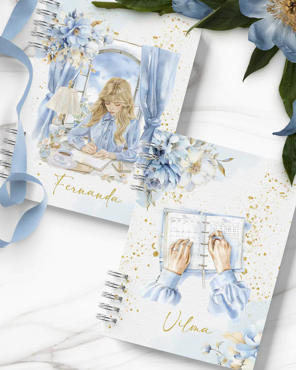 Arquivo Kit 11 Capas e Miolo Pautado Coleção Golden Blue - Papel Amado 5