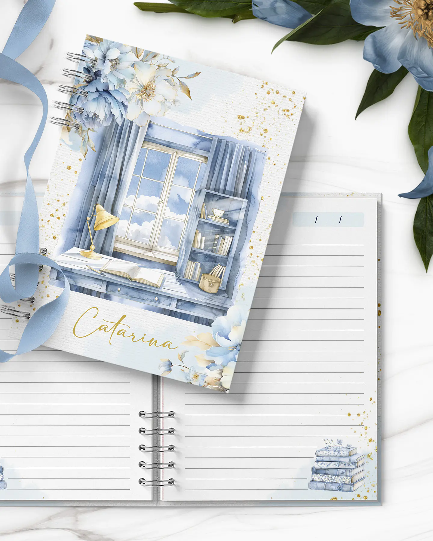 Arquivo Kit 11 Capas e Miolo Pautado Coleção Golden Blue - Papel Amado 8