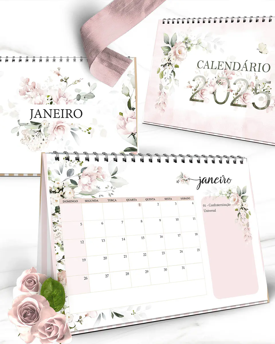 Arquivo Kit Calendários 2025 Coleção Floral Rosa - Bicho Papel 2