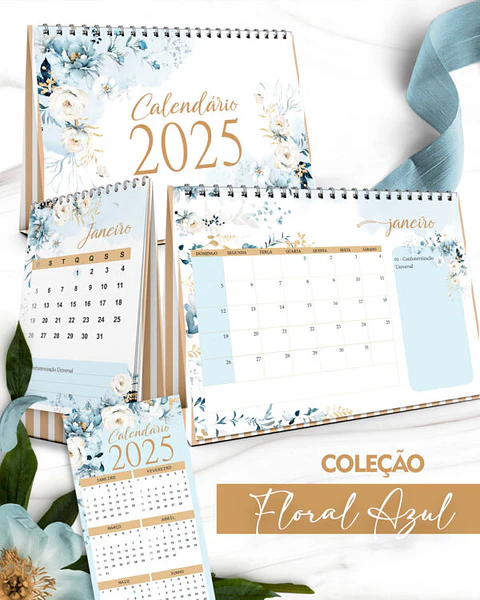 Arquivo Kit Calendários 2025 Coleção Floral Azul - Bicho Papel