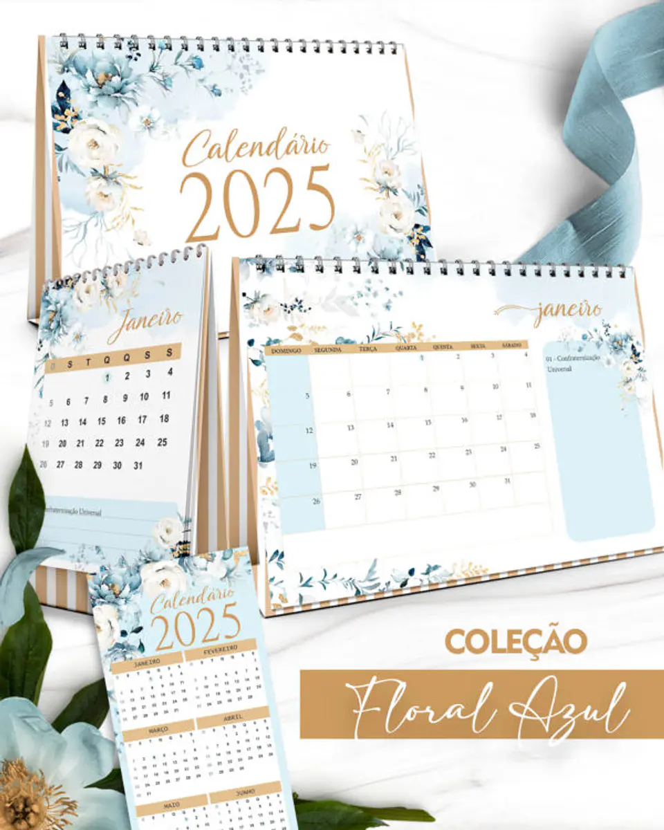 Arquivo Kit Calendários 2025 Coleção Floral Azul - Bicho Papel 1