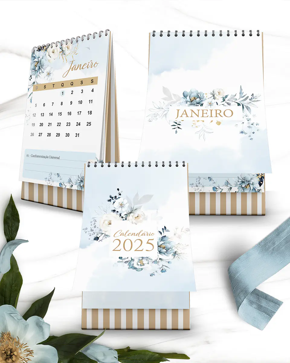 Arquivo Kit Calendários 2025 Coleção Floral Azul - Bicho Papel 2