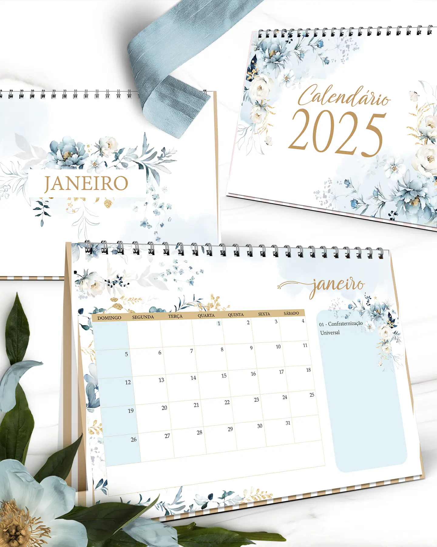 Arquivo Kit Calendários 2025 Coleção Floral Azul - Bicho Papel 3