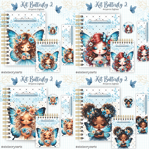 Arquivo Combo Encadernação Menina Borboleta Azul - CRYS ARTS