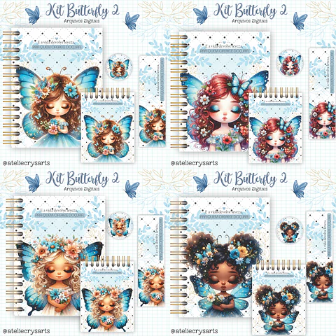 Arquivo Combo Encadernação Menina Borboleta Azul - CRYS ARTS