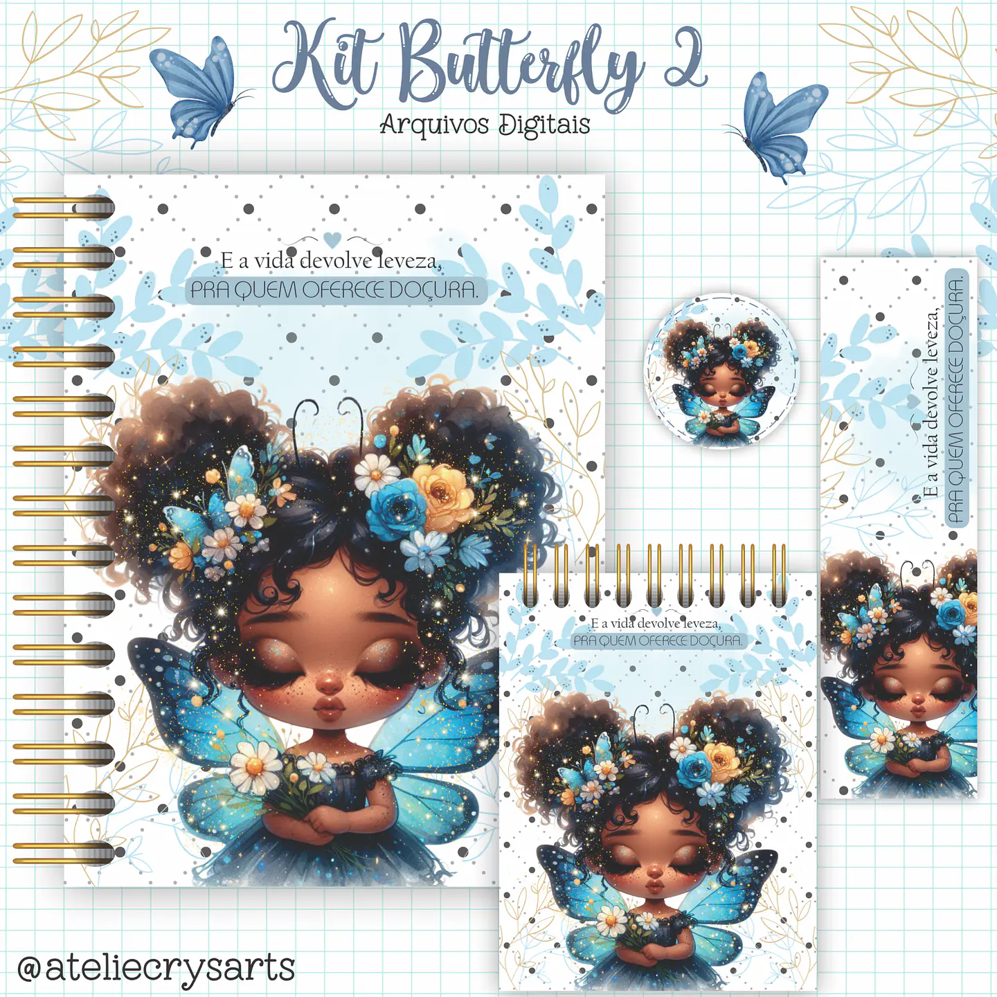 Arquivo Combo Encadernação Menina Borboleta Azul - CRYS ARTS 7