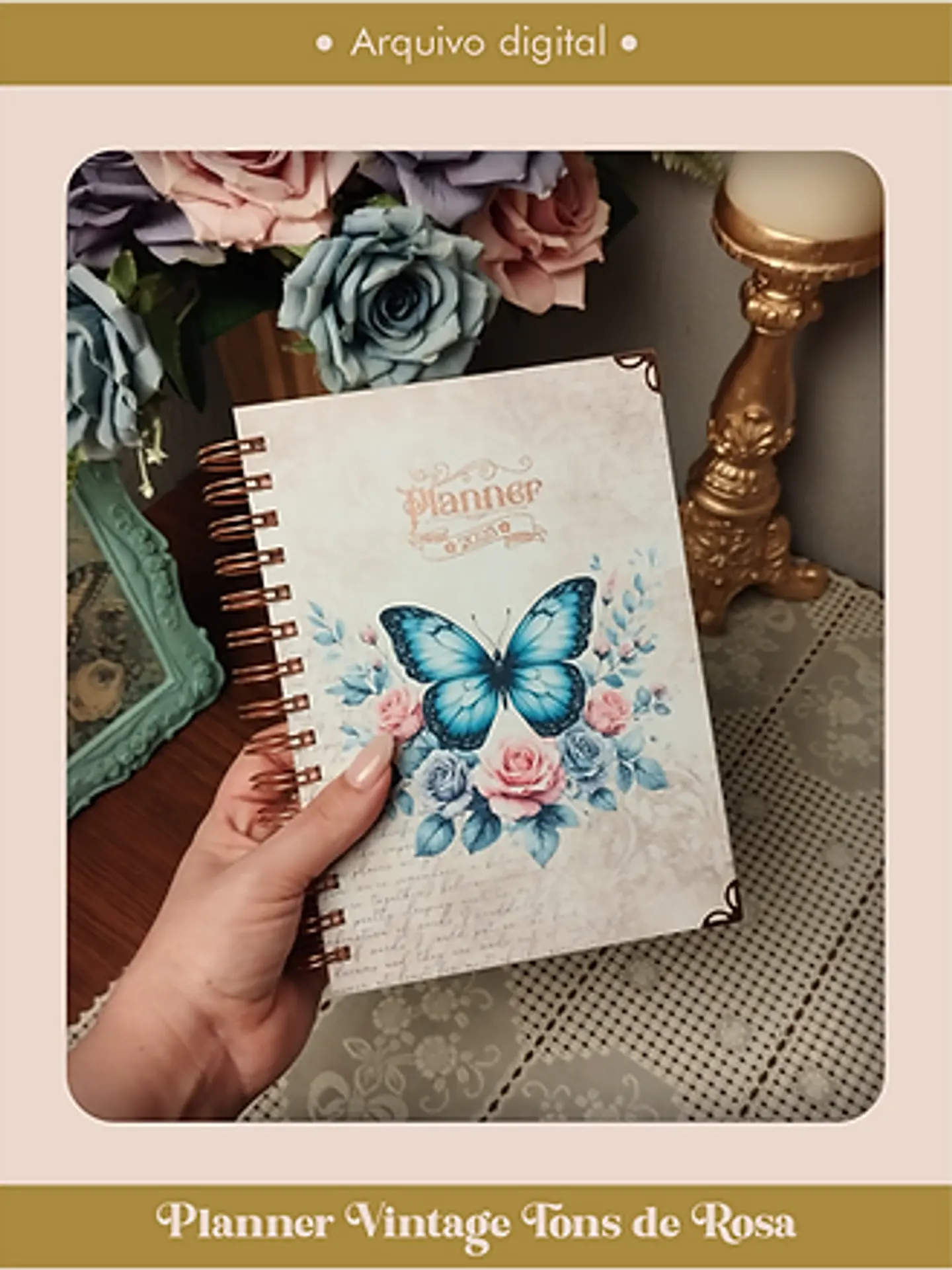 Arquivo Planner Vintage Tons de Rosa 2025 e sem data Wire-o ou Espiral - Perfeito Miolo 9