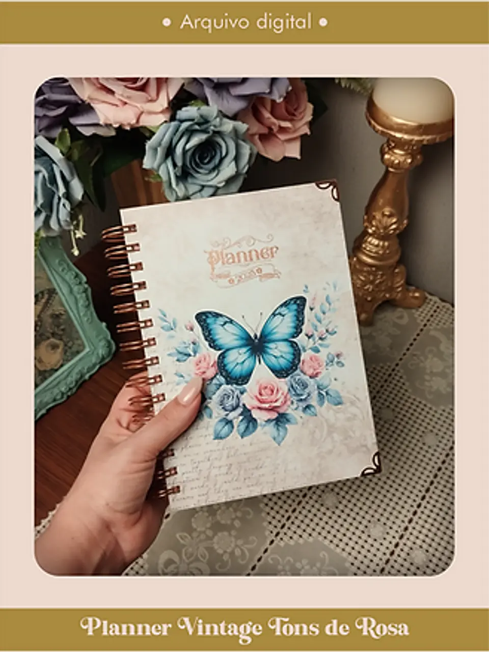 Arquivo Planner Vintage Tons de Rosa 2025 e sem data Wire-o ou Espiral - Perfeito Miolo 9