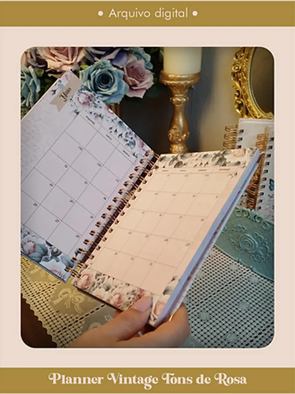 Arquivo Planner Vintage Tons de Rosa 2025 e sem data Wire-o ou Espiral - Perfeito Miolo 10