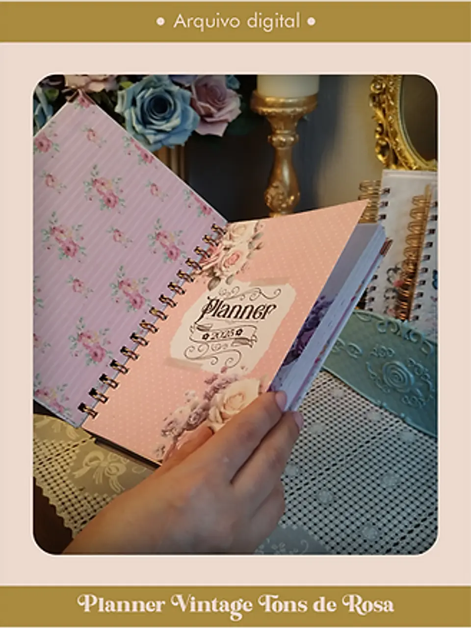 Arquivo Planner Vintage Tons de Rosa 2025 e sem data Wire-o ou Espiral - Perfeito Miolo 11
