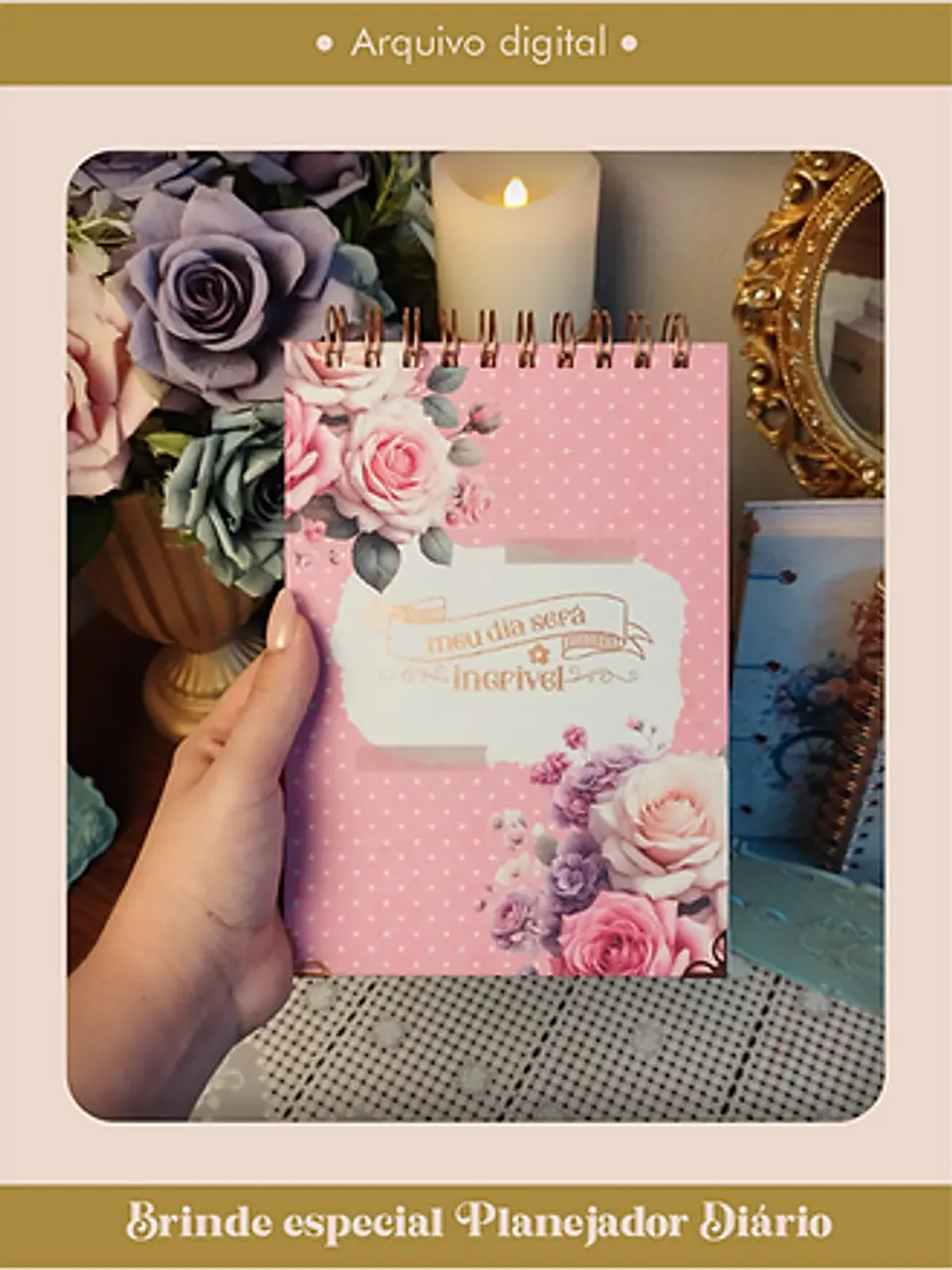 Arquivo Planner Vintage Tons de Rosa 2025 e sem data Wire-o ou Espiral - Perfeito Miolo 12