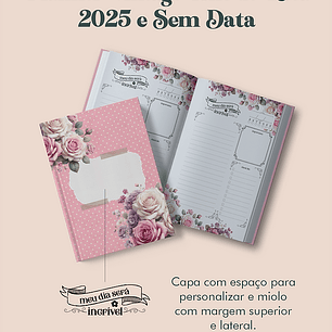 Arquivo Planner Vintage Tons de Rosa 2025 e sem data COSTURA - Perfeito Miolo