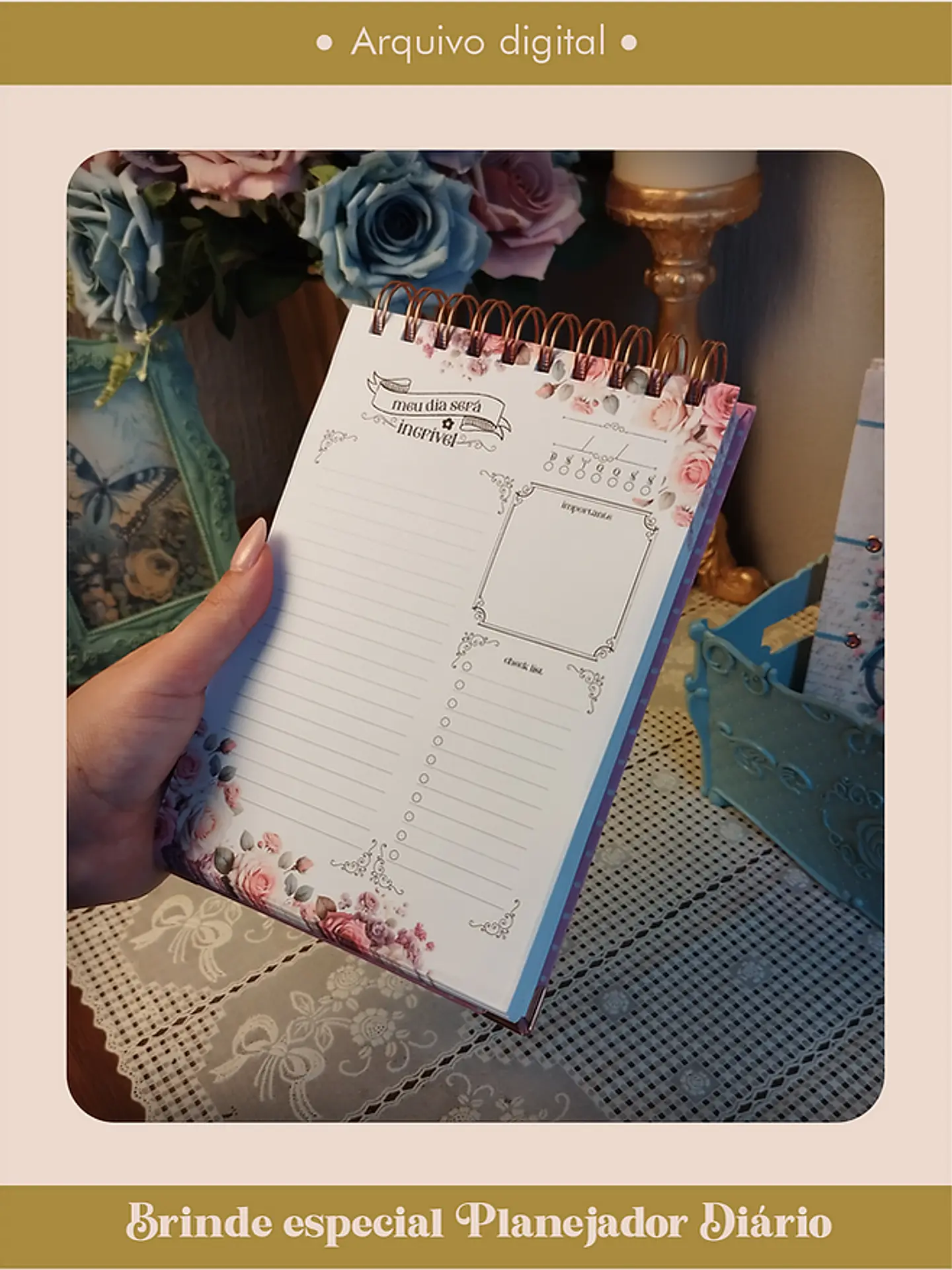 Arquivo Planner Vintage Tons de Rosa 2025 e sem data COSTURA - Perfeito Miolo 5