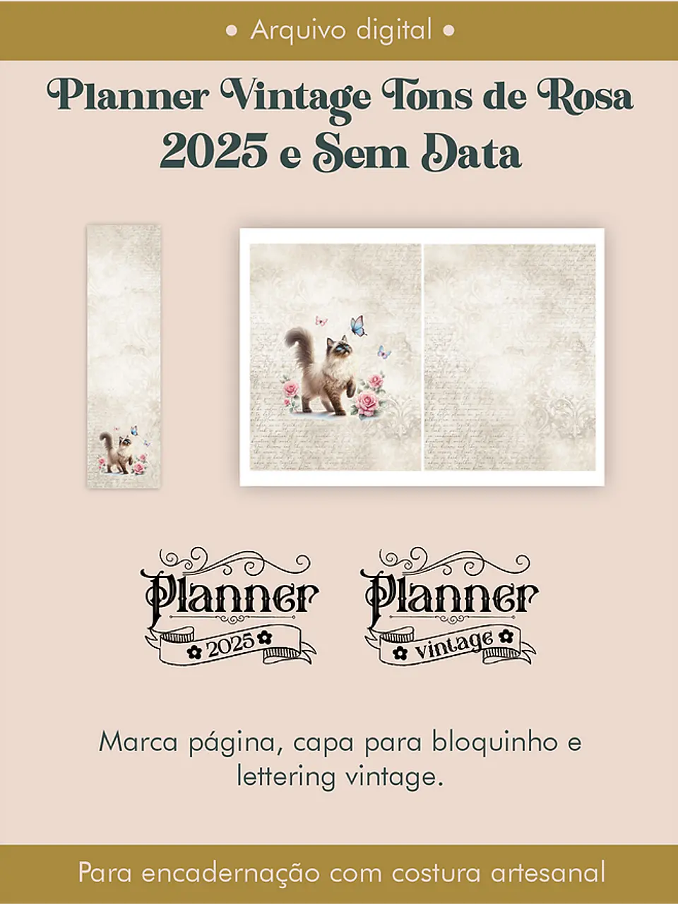 Arquivo Planner Vintage Tons de Rosa 2025 e sem data COSTURA - Perfeito Miolo 8