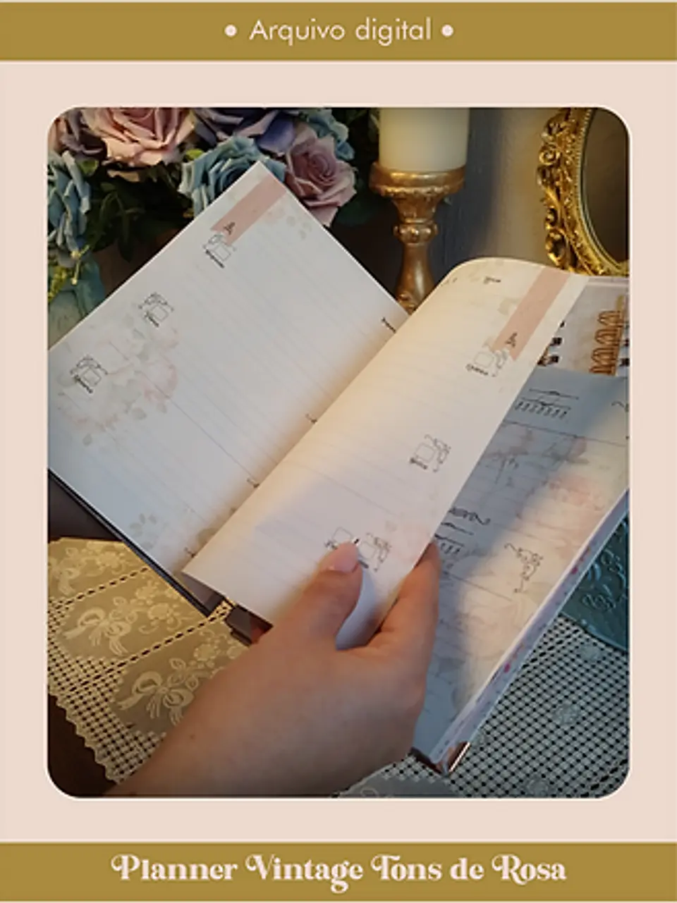 Arquivo Planner Vintage Tons de Rosa 2025 e sem data COSTURA - Perfeito Miolo 12
