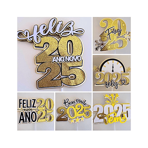 Arquivo topo de bolo Ano Novo 2025 Combo - em camadas