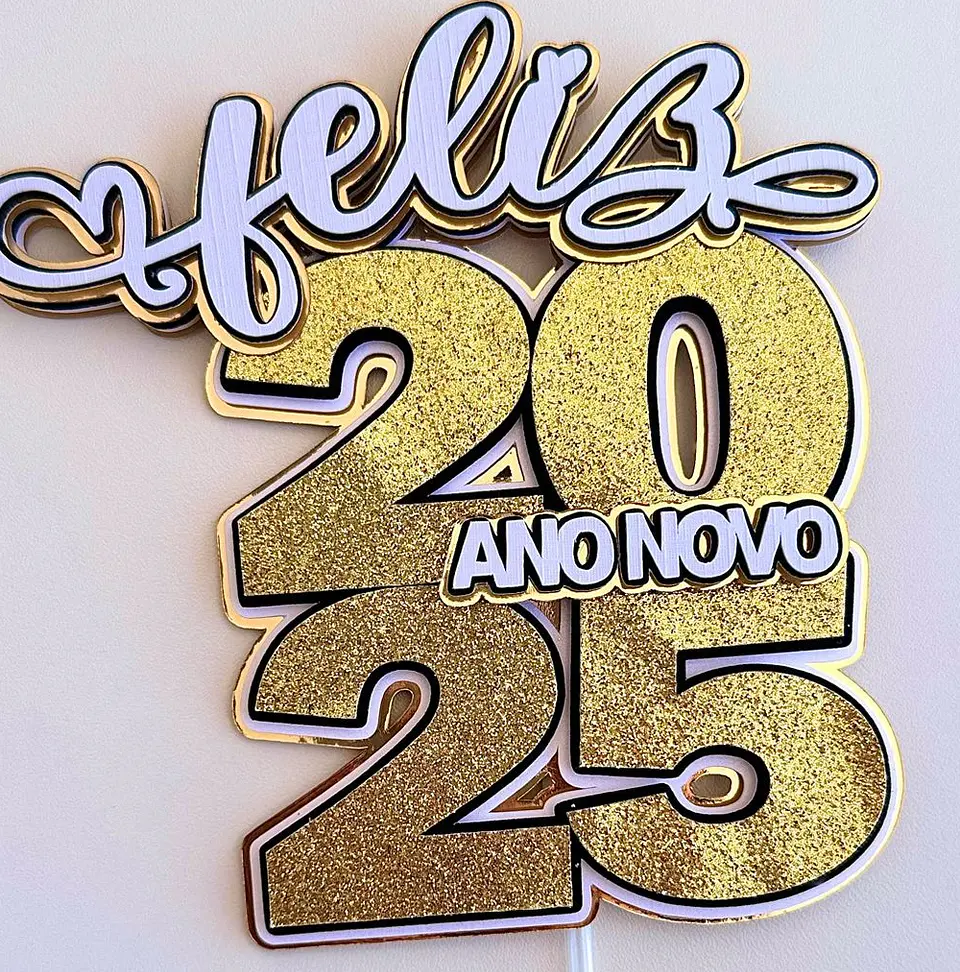 Arquivo topo de bolo Ano Novo 2025 Combo - em camadas 7