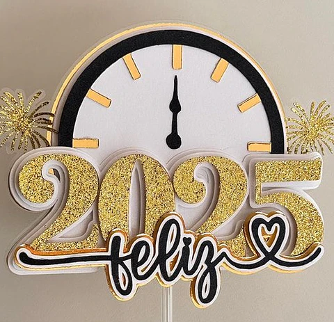 Arquivo topo de bolo Ano Novo 2025 - em camadas