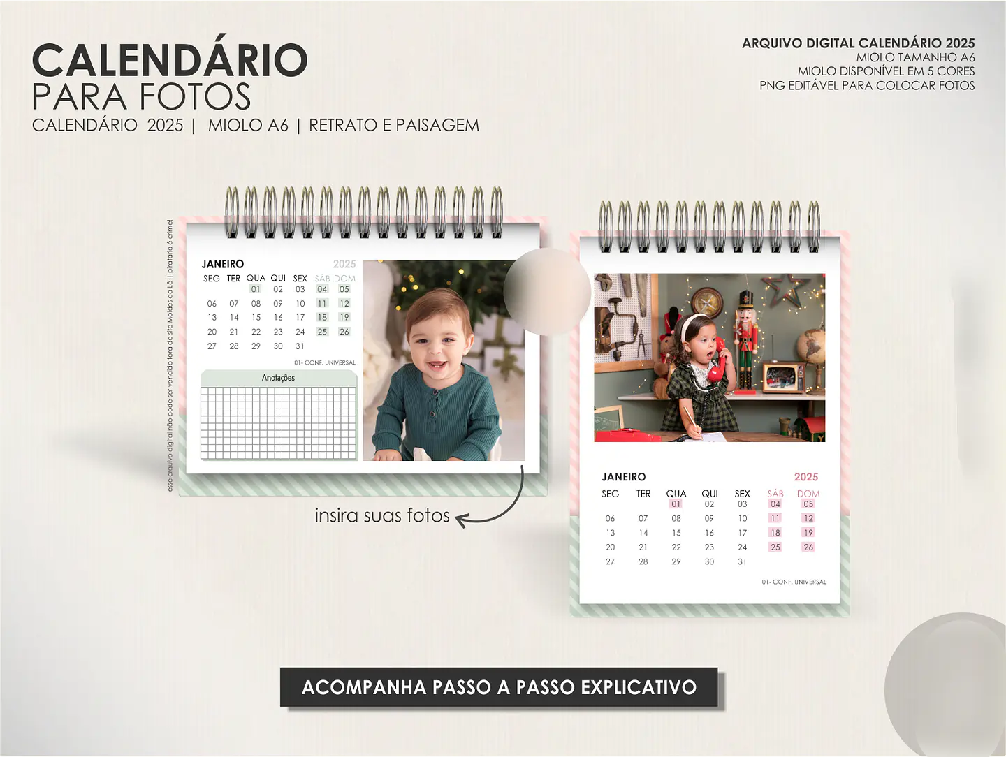 Arquivo Calendário para Fotos A6 2025 - Moldes da Lê 1