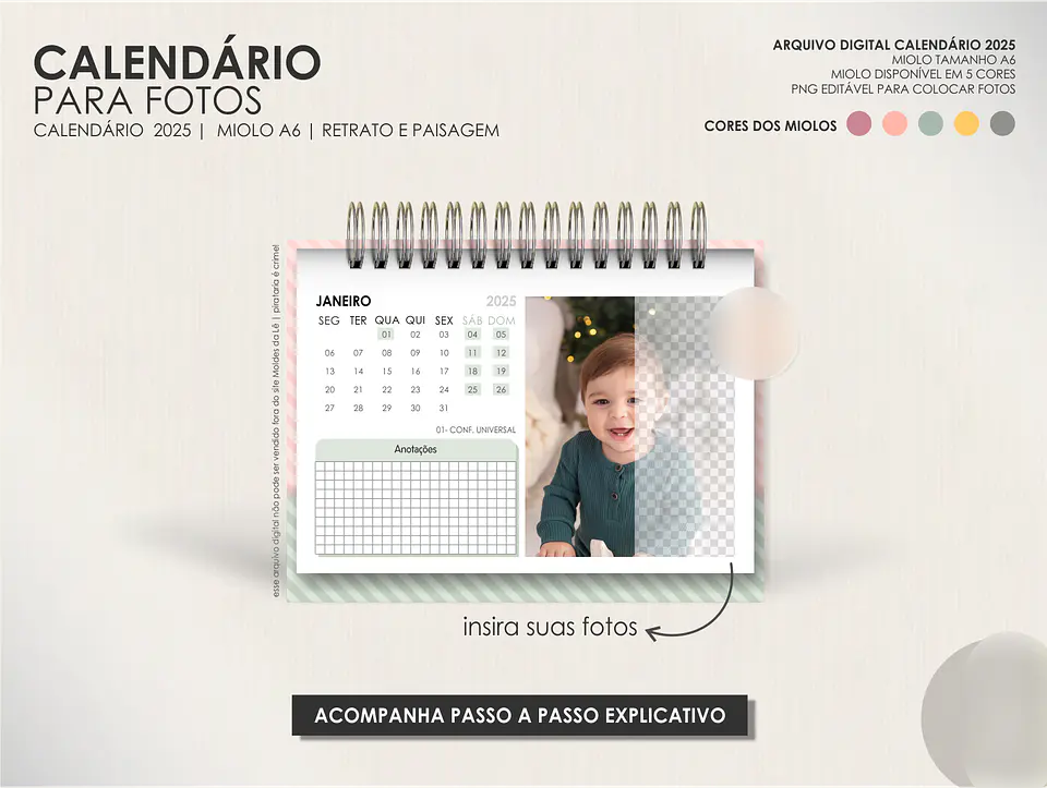 Arquivo Calendário para Fotos A6 2025 - Moldes da Lê 3