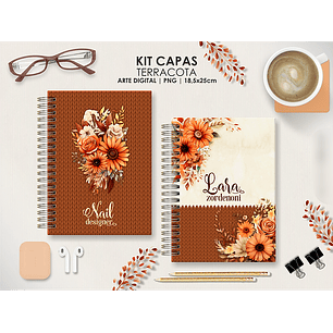  Arquivo Capas Kit Floral Terracota - Moldes da Lê