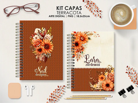  Arquivo Capas Kit Floral Terracota - Moldes da Lê
