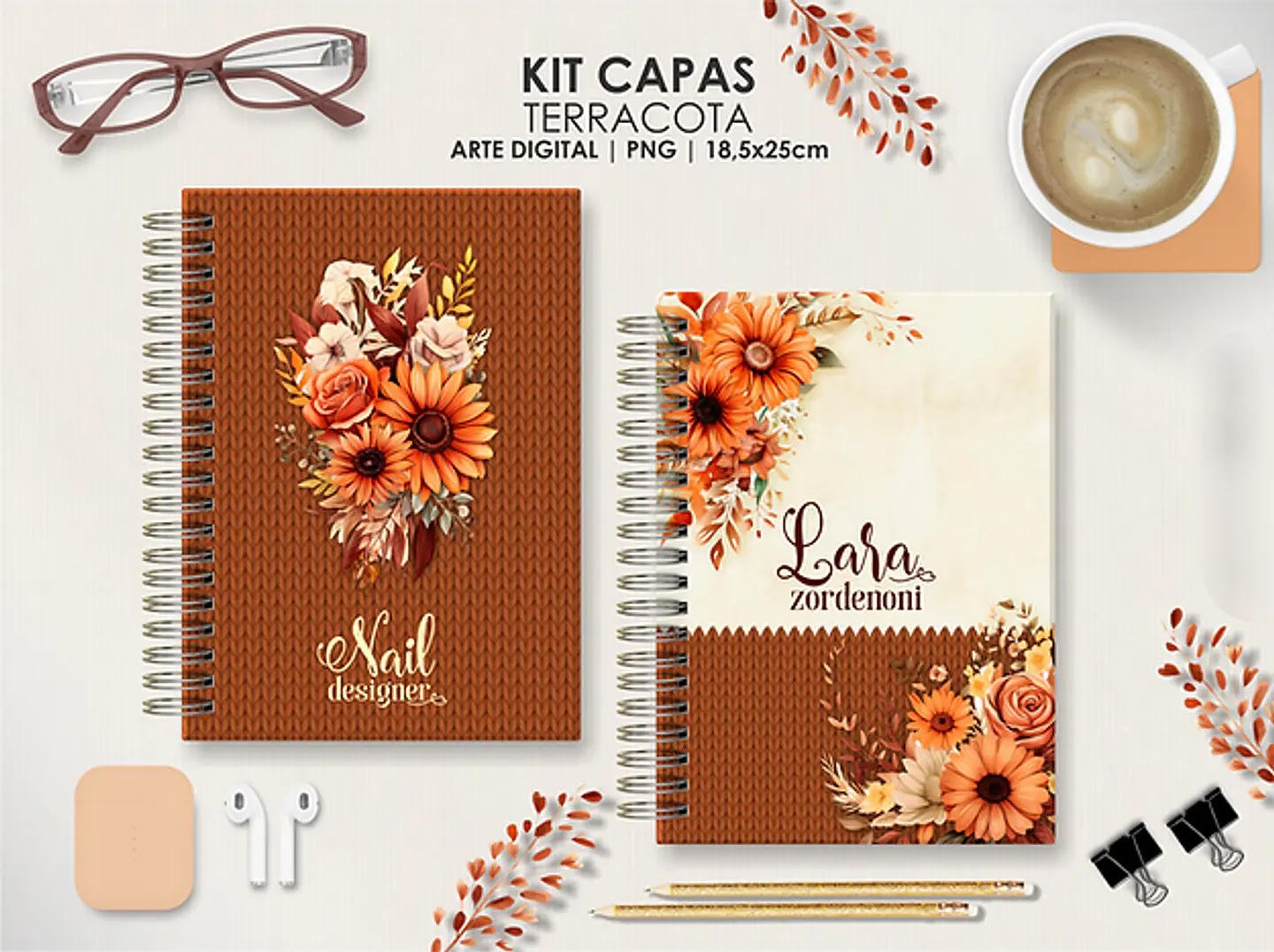  Arquivo Capas Kit Floral Terracota - Moldes da Lê 1