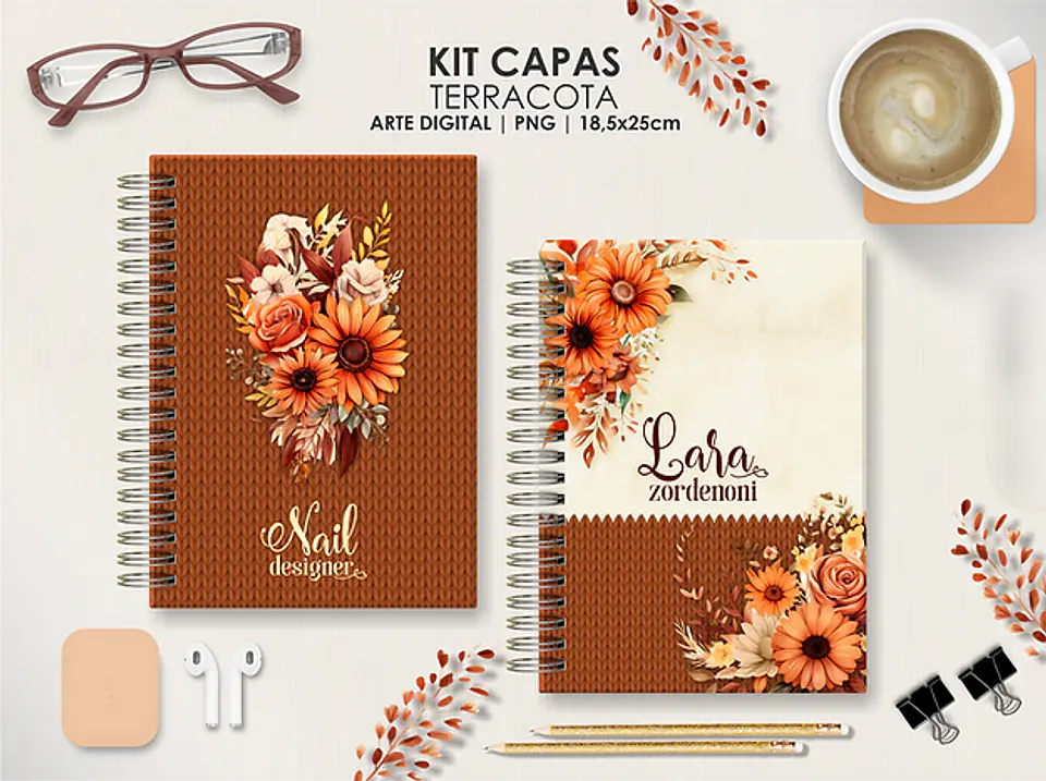  Arquivo Capas Kit Floral Terracota - Moldes da Lê 1