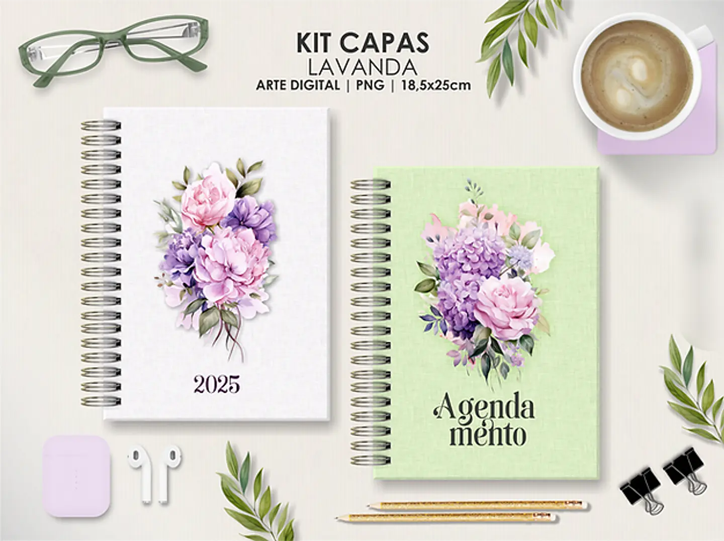 Arquivo Capas Kit Floral Lavanda - Moldes da Lê 1