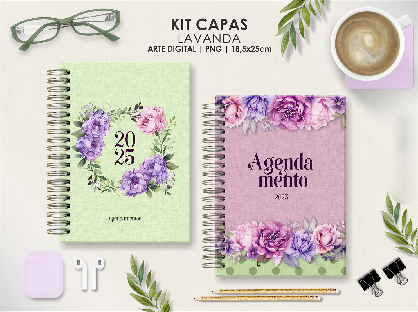 Arquivo Capas Kit Floral Lavanda - Moldes da Lê 3