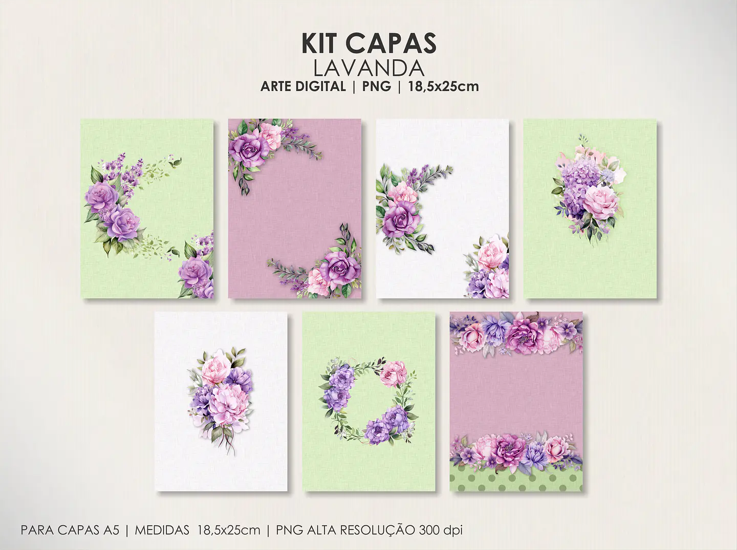 Arquivo Capas Kit Floral Lavanda - Moldes da Lê 5