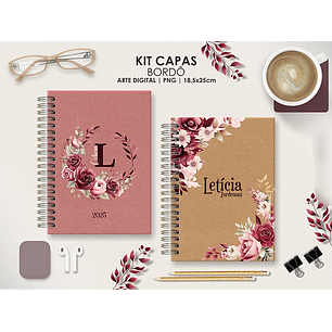 Arquivo Capas Kit Floral Bordô - Moldes da Lê