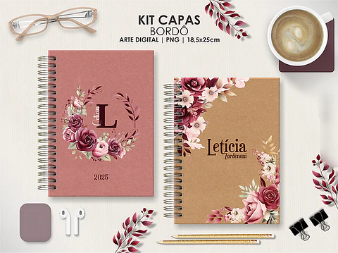 Arquivo Capas Kit Floral Bordô - Moldes da Lê