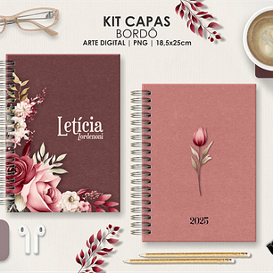 Arquivo Capas Kit Floral Bordô - Moldes da Lê