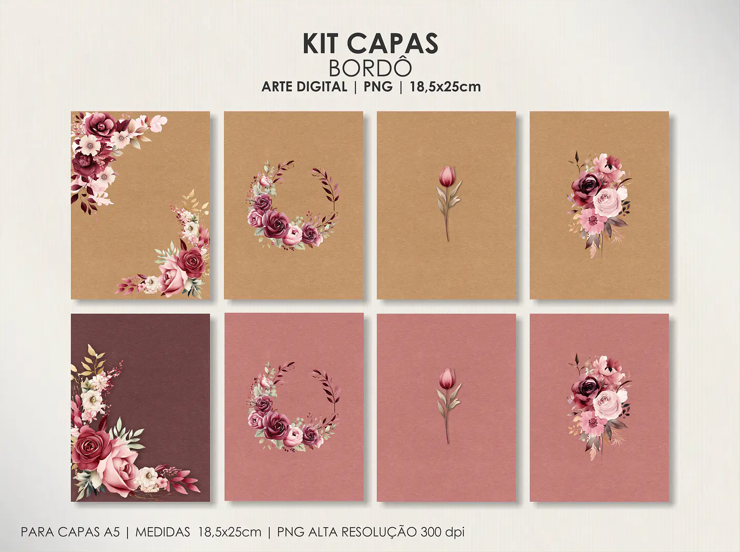 Arquivo Capas Kit Floral Bordô - Moldes da Lê 3