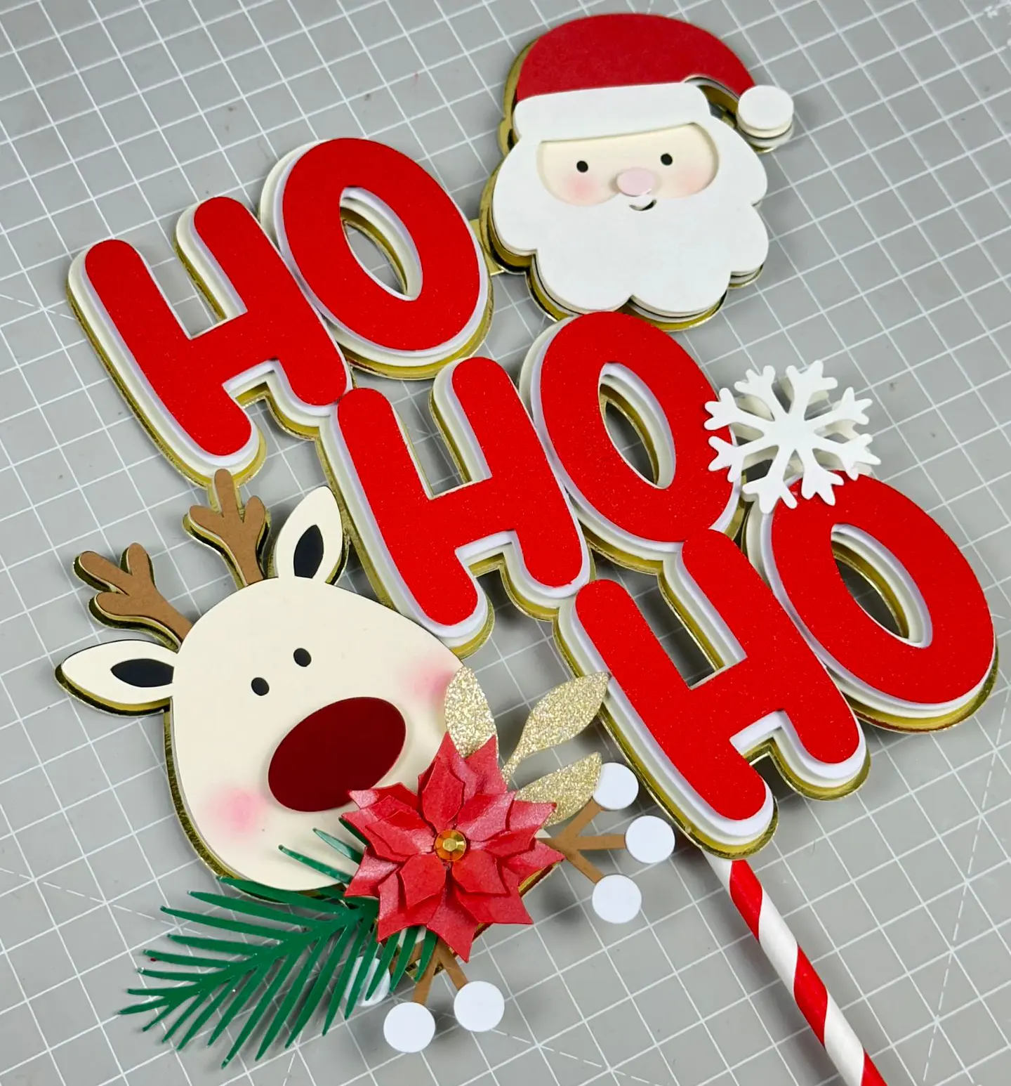 Arquivo Topo de Bolo Natal Hohoho Rena e Noel - EM CAMADAS 1