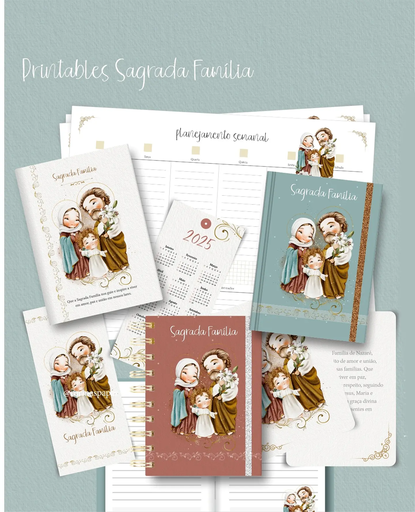 Kit Encadernação Sagrada Família – Printables (Santinhos) - Carinas Paper 1