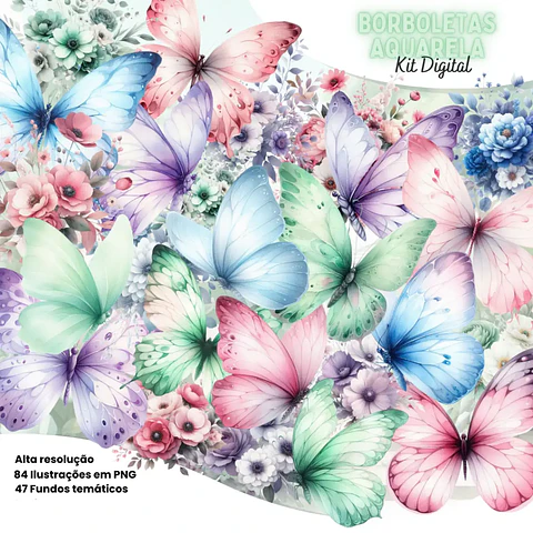 Kit Digital Borboletas Aquarela - Eternize