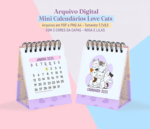  Arquivo Mini Calendário Gatinhos 2025 - STUDIO RAFA