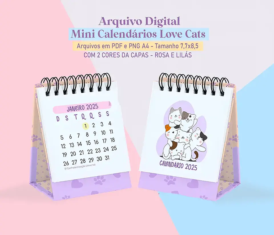  Arquivo Mini Calendário Gatinhos 2025 - STUDIO RAFA 1