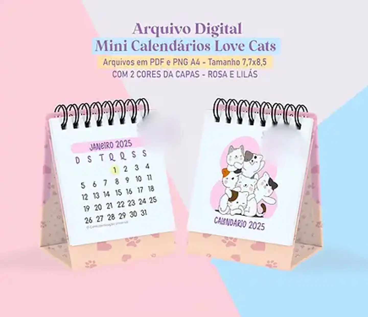  Arquivo Mini Calendário Gatinhos 2025 - STUDIO RAFA 2