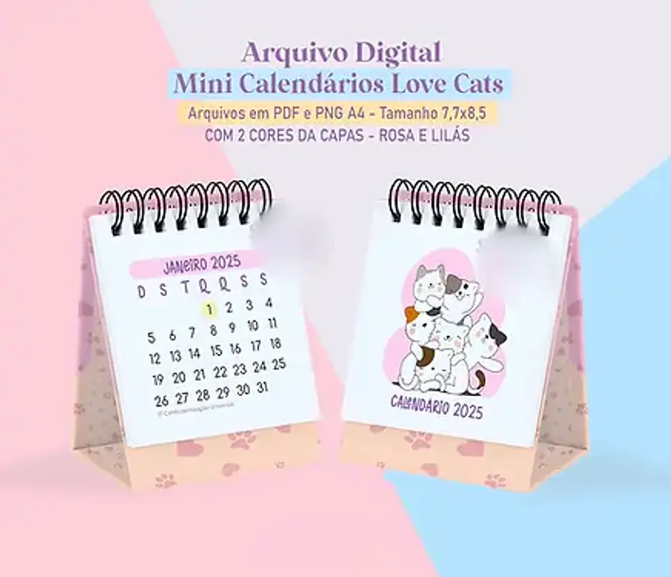 Arquivo Mini Calendário Gatinhos 2025 - STUDIO RAFA 2